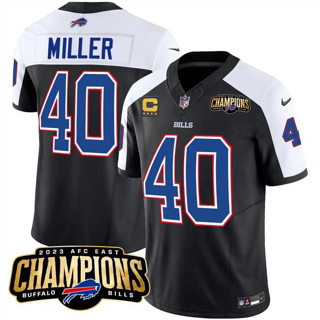 Men & Women & Youth Buffalo Bills #40 Von Miller Black White 2023 F.U.S.E. AFC East Champions With 4-star C Ptach Stitched Jersey,We sell and wholesale Men & Women & Youth Buffalo Bills #40 Von Miller Black White 2023 F.U.S.E. AFC East Champions With 4-star C Ptach Stitched Jersey on line form chian!